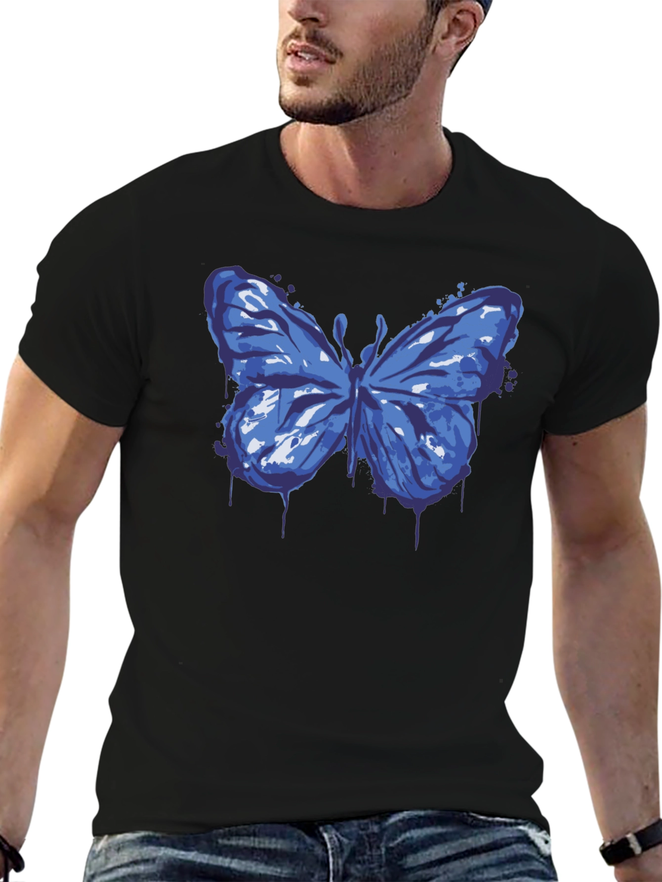 Butterfly Graphic Print Black T-Shirt