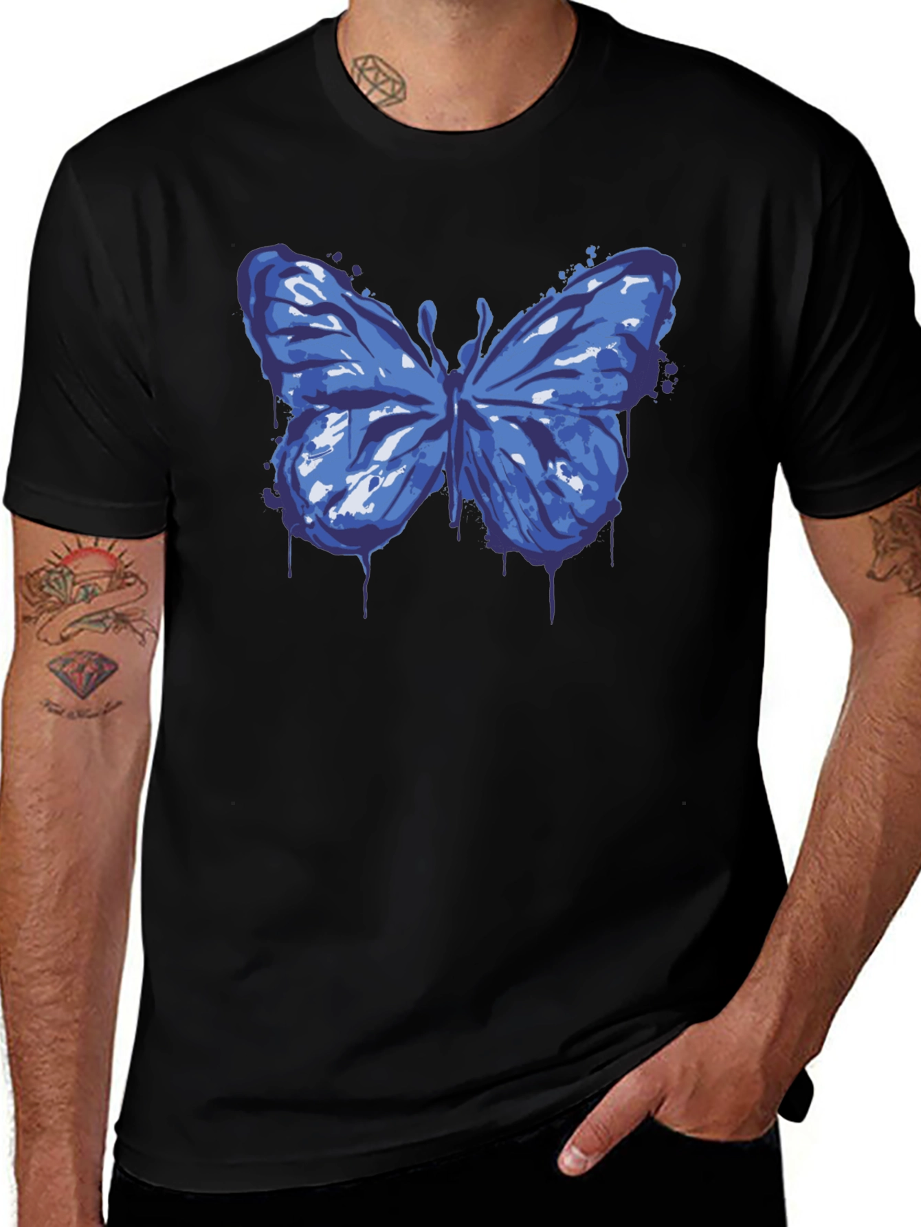 Butterfly Graphic Print Black T-Shirt