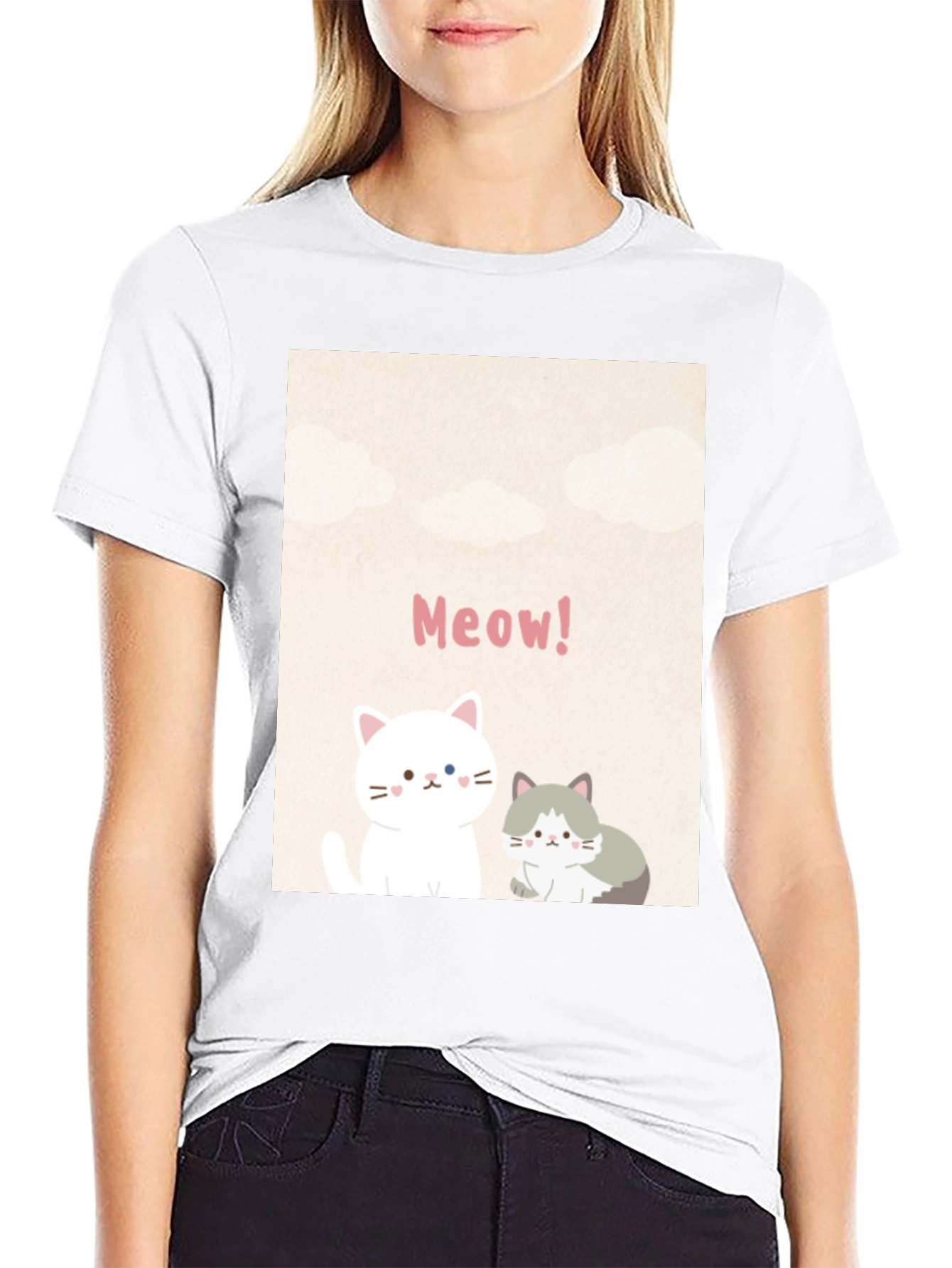 Cute Cartoon Cats Meow! Black T-Shirt