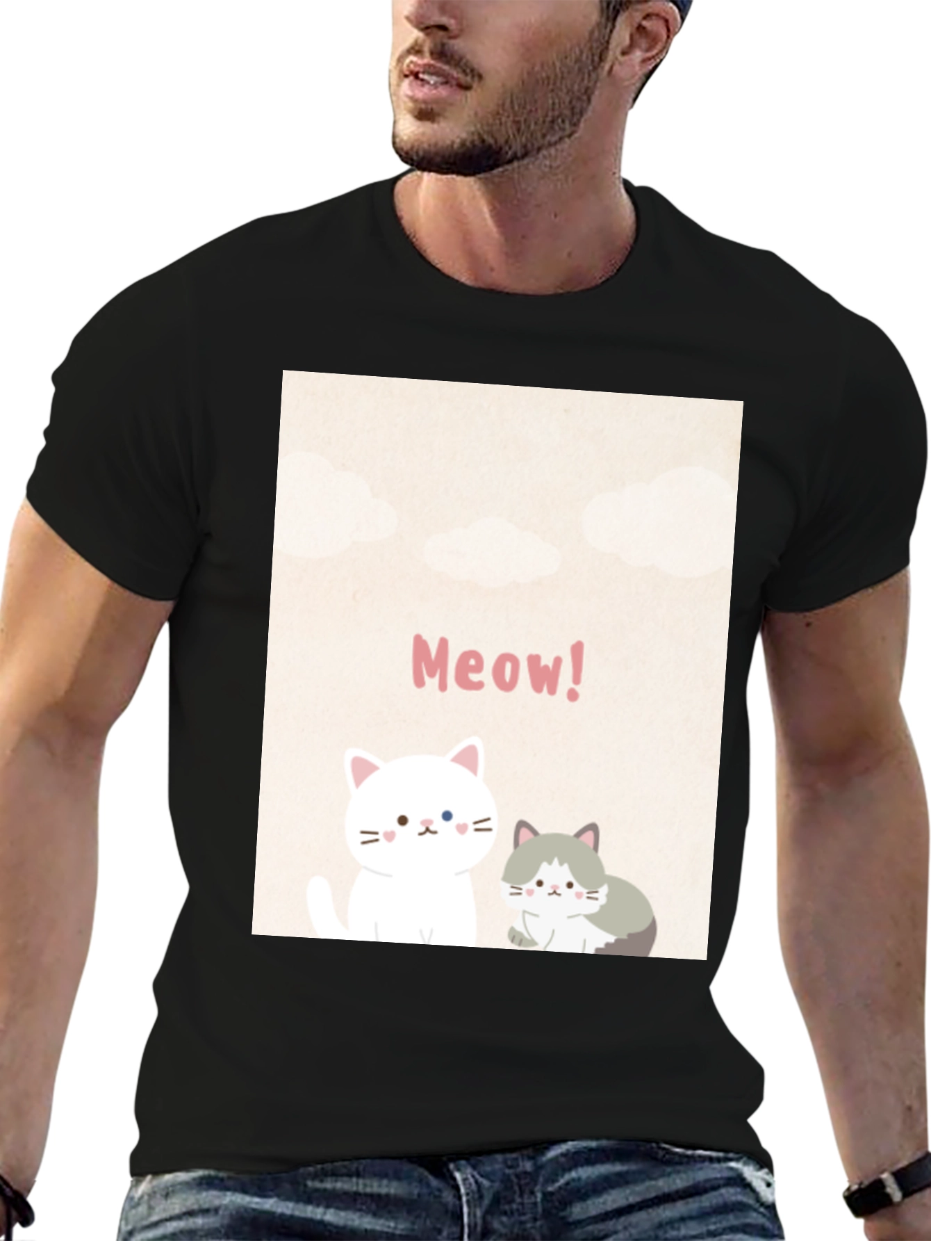 Cute Cartoon Cats Meow! Black T-Shirt