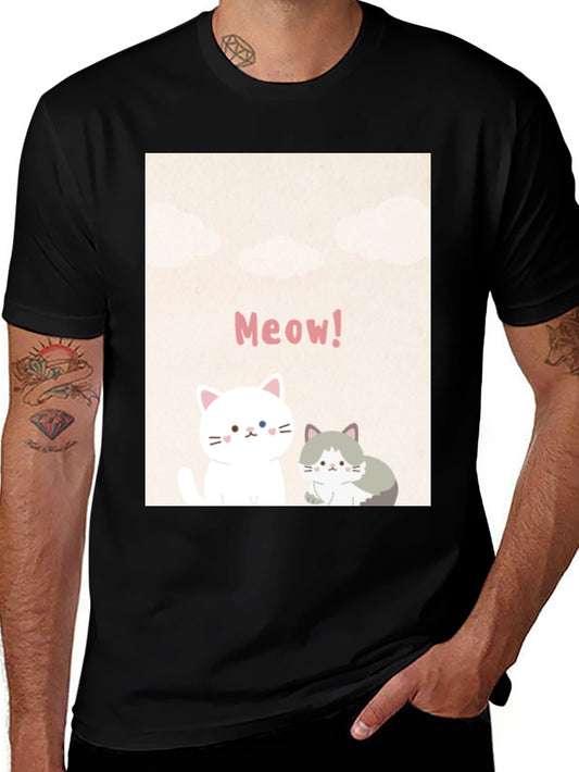 Cute Cartoon Cats Meow! Black T-Shirt
