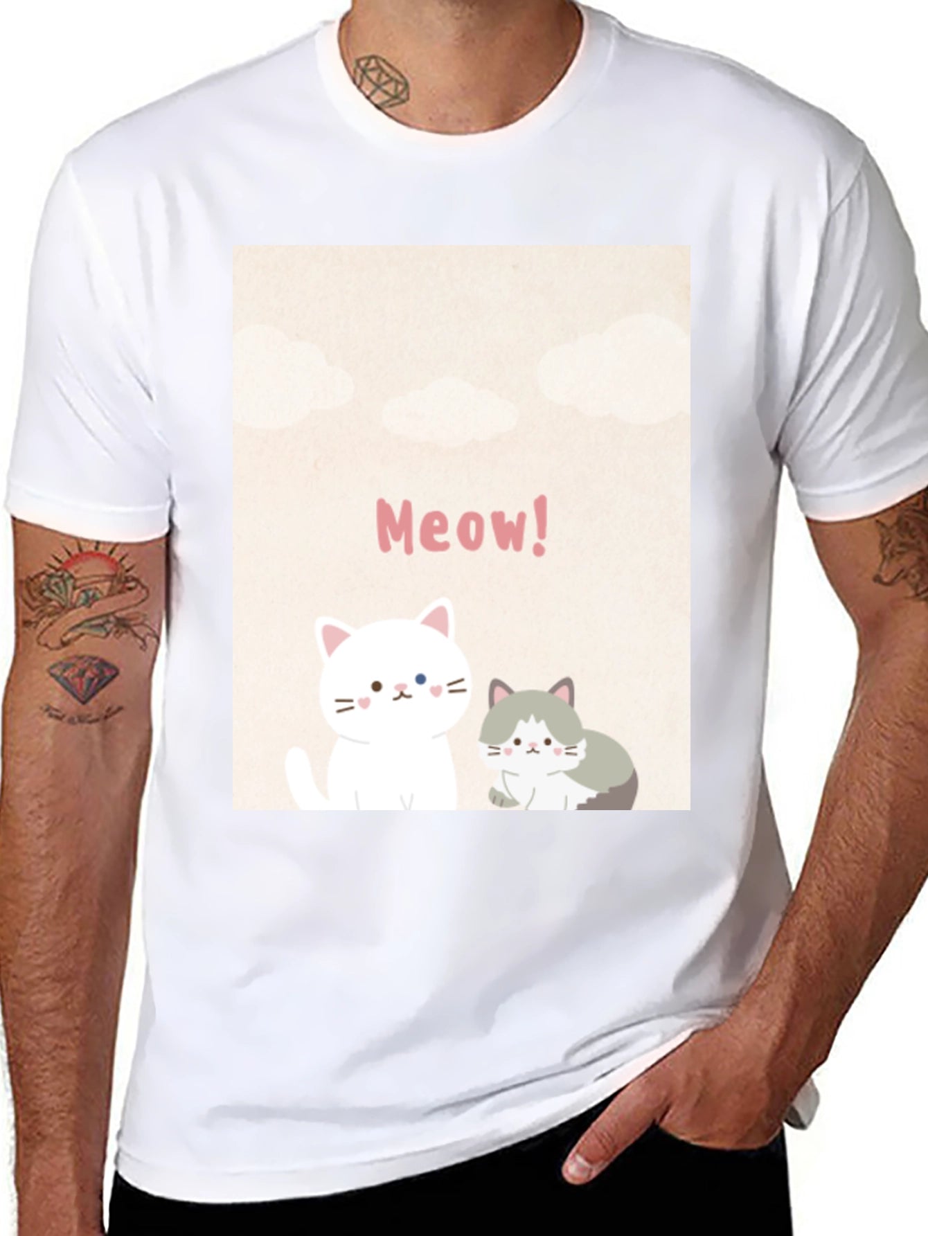 Cute Cartoon Cats Meow! Black T-Shirt