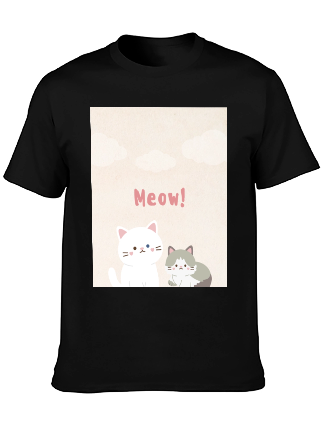 Cute Cartoon Cats Meow! Black T-Shirt