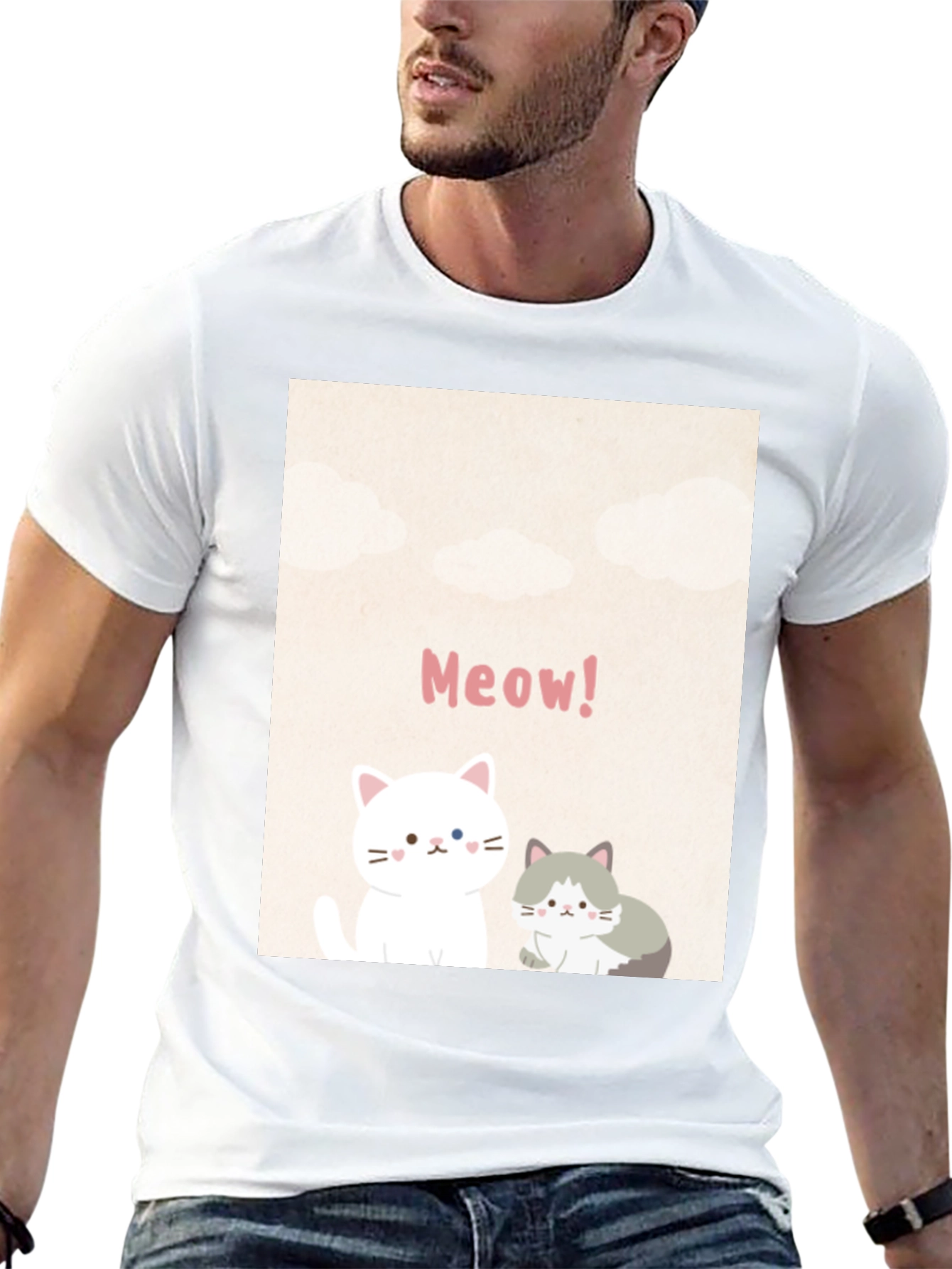 Cute Cartoon Cats Meow! Black T-Shirt