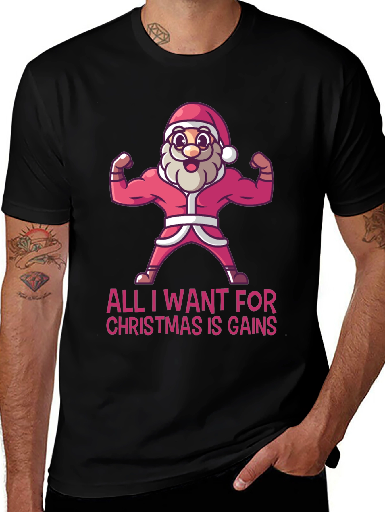 Funny Santa Gains Christmas T-Shirt