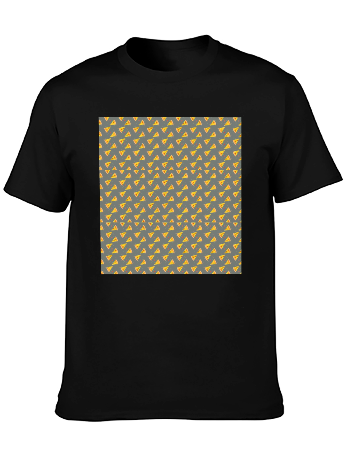 Pizza Slice Pattern Black T-Shirt