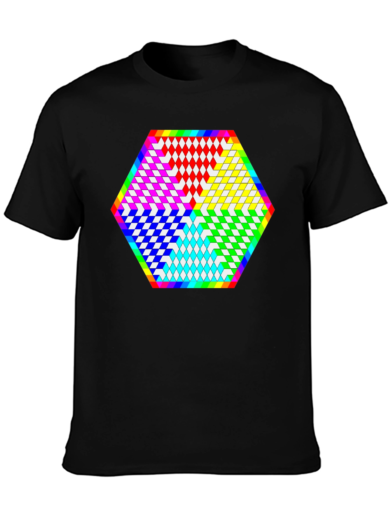 Geometric Diamond Pattern Tee - Black