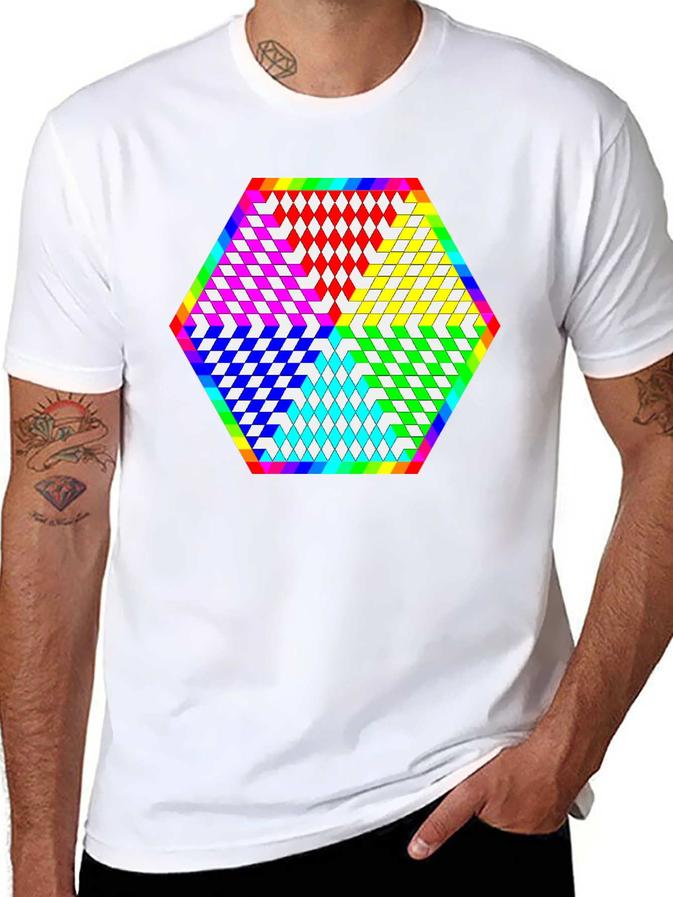 Geometric Diamond Pattern Tee - Black