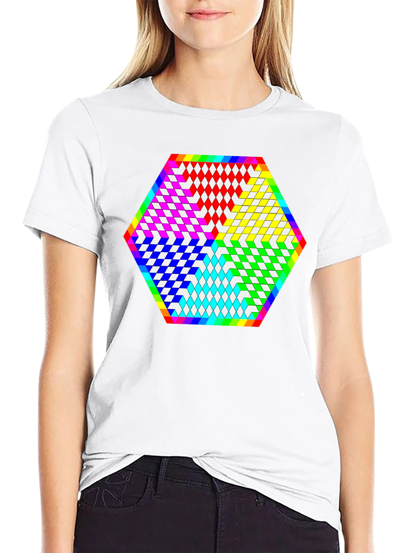 Geometric Diamond Pattern Tee - Black