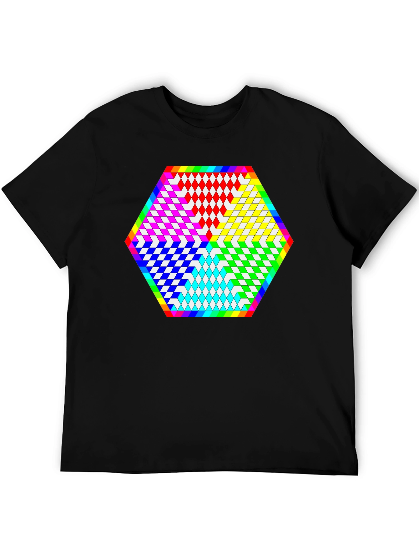 Geometric Diamond Pattern Tee - Black