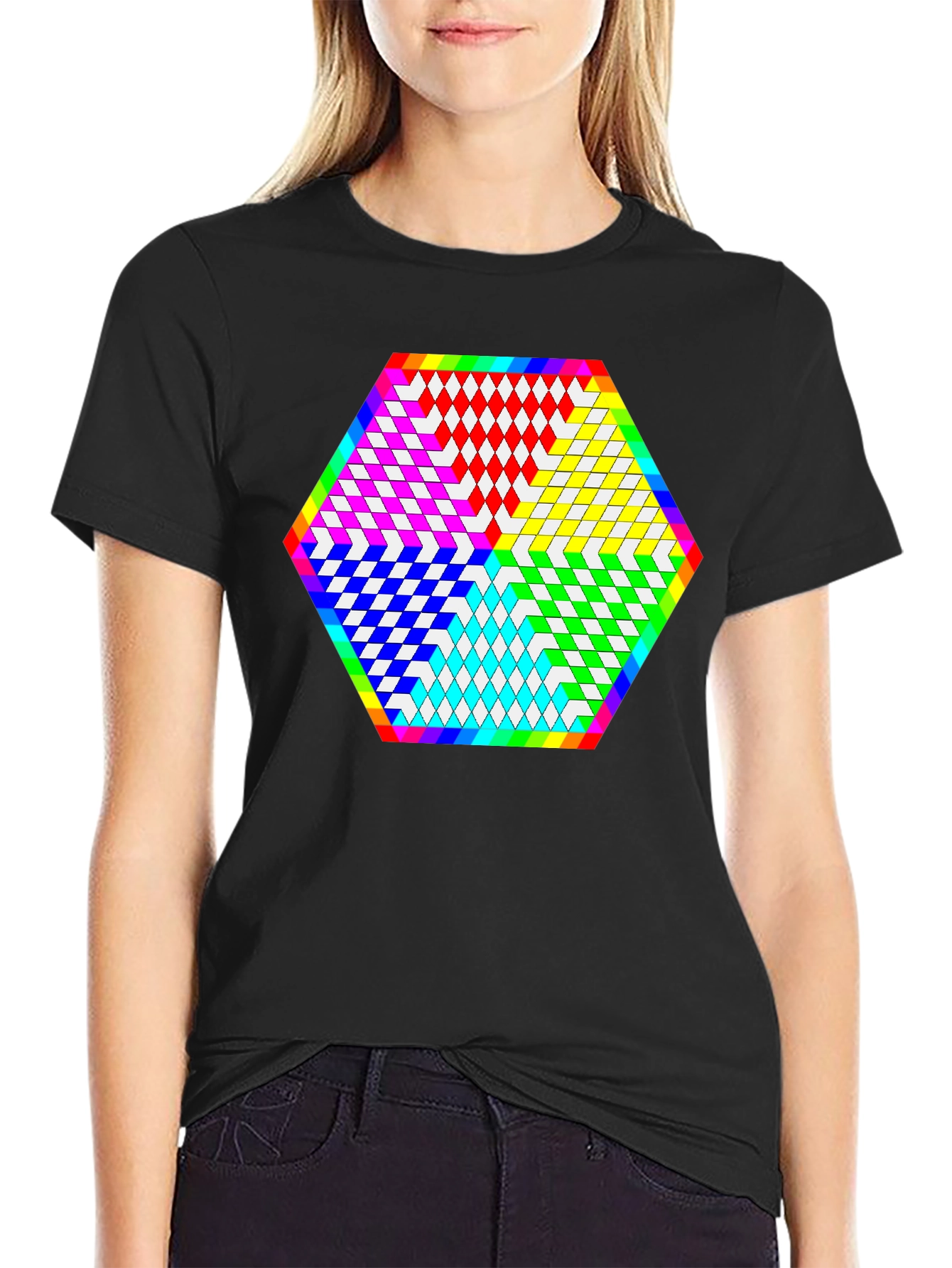 Geometric Diamond Pattern Tee - Black